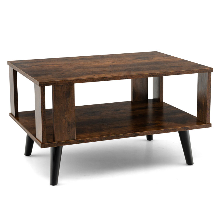 Compact Retro Mid-Century Coffee Table with Storage Open Shelf-Rustic BrownCostway Gallery View 1 of 10